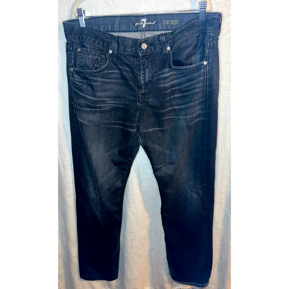 7 For All Mankind Carsen Jeans Mens 34 Black Dark Wash Denim - Picture 1 of 4